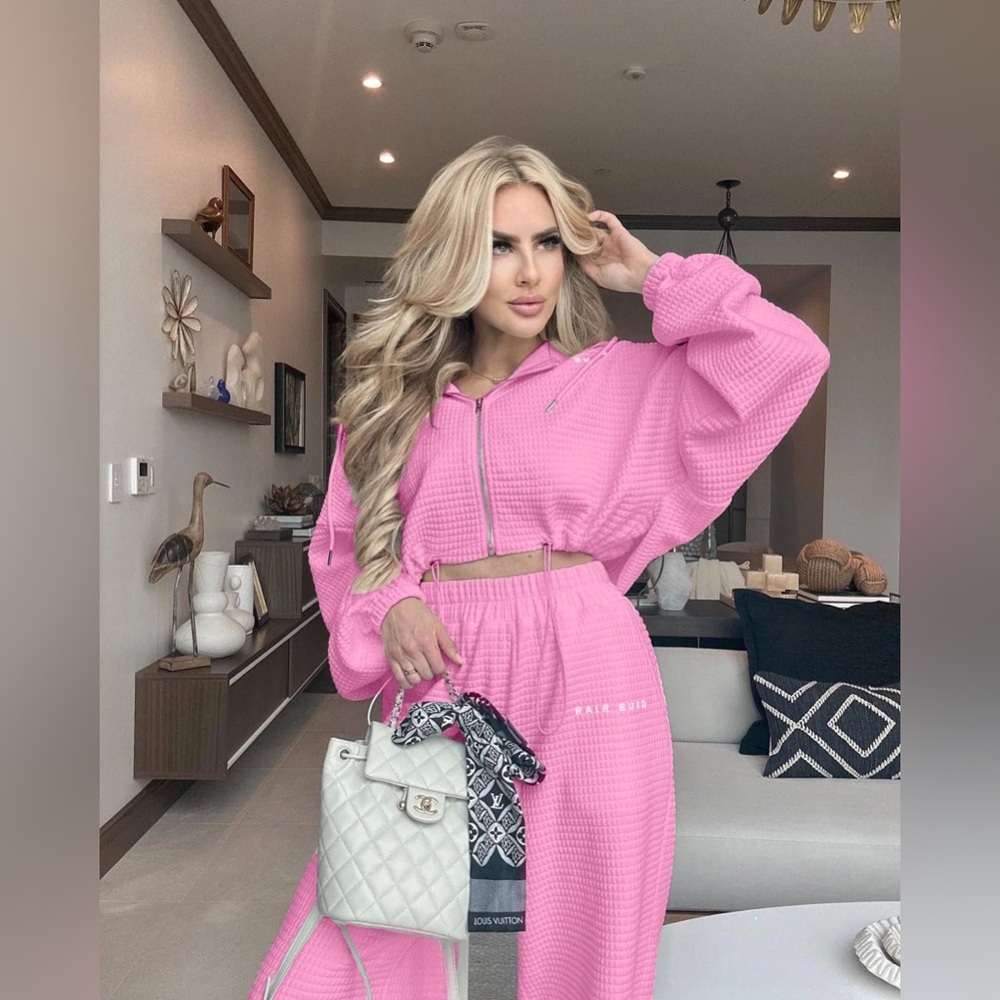 Rair Burd The Sophia Set PANTS ONLY in Plush Pink Honeycomb Knit Pants LARGE